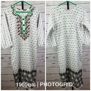 Beautiful Indian Long Tunic Red Green Embroidery